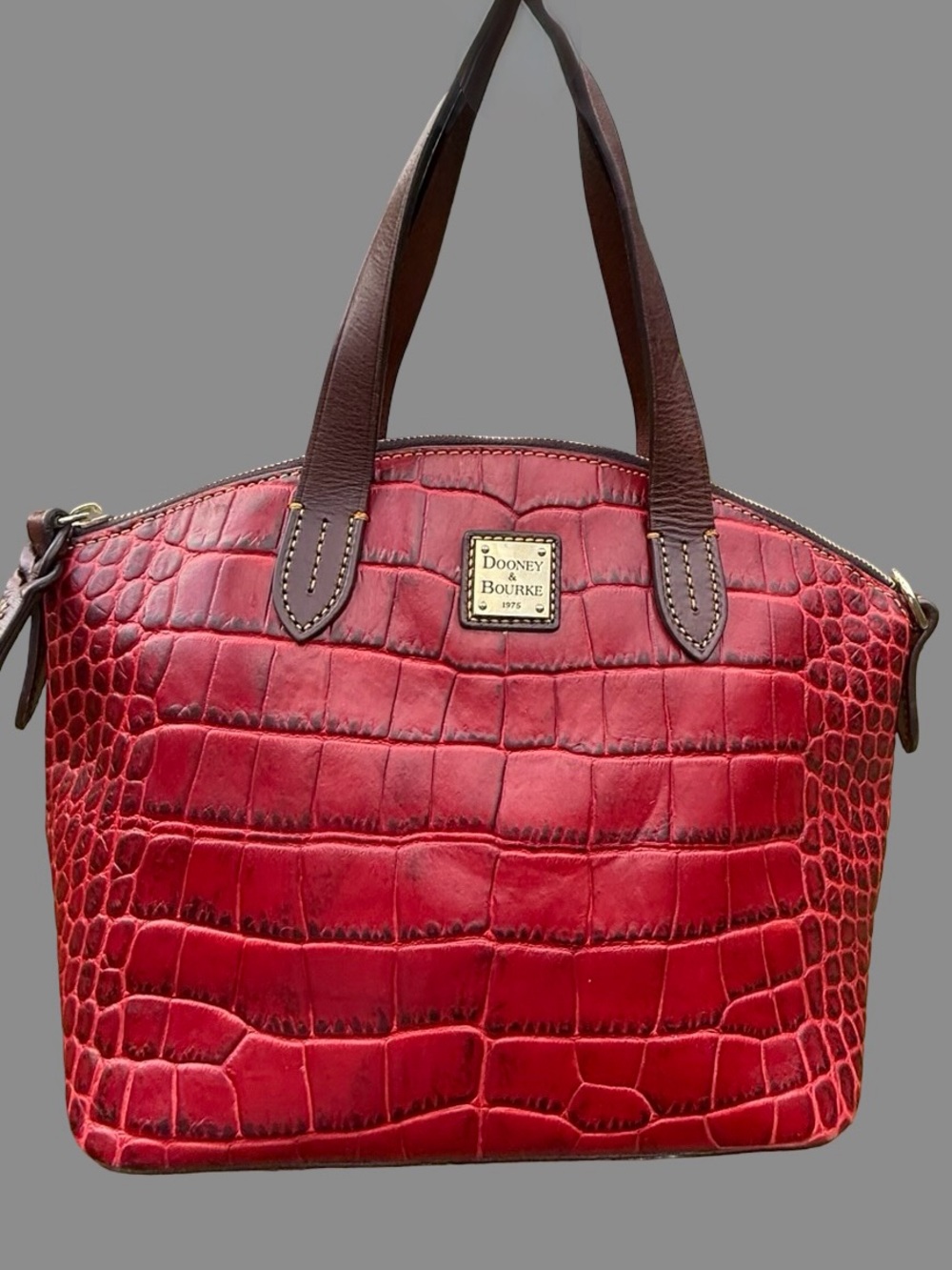 Dooney & Bourke Red Crocodile Embossed Leather Zip Zip Satchel